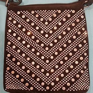 Over the shoulder crystal purse on black suede